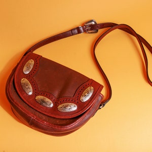 90s Brown Leather Embossed Crossbody Bag Vintage Brighton Western Silver Purse image 7