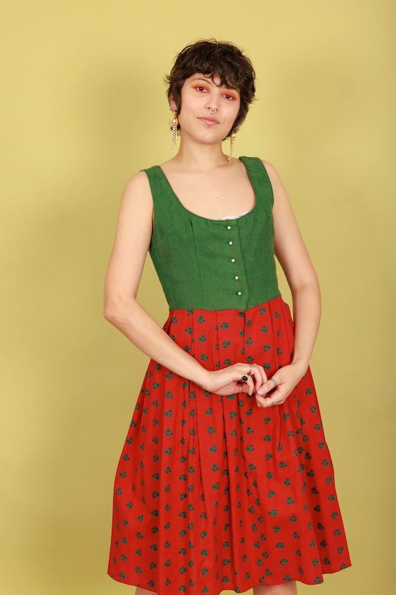 40s Red Green Brocade Folk Tratchen Dress Vintage… - image 6