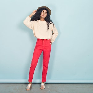 80s Red Stone Wash Denim Pants Vintage High Waisted Jeans