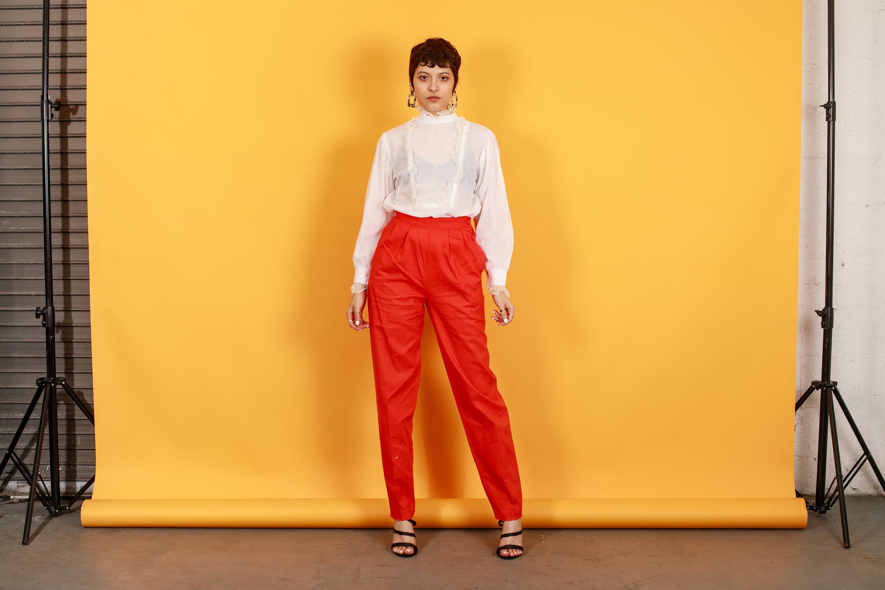 80s Red High Waisted Oleg Cassini Trousers Vintage Straight Leg