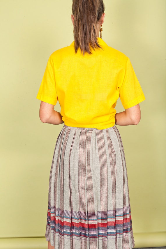 70s Gray Striped School Girl Skirt Vintage Plaid … - image 5