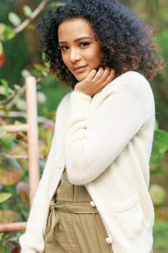 60s Beige Slouchy Alpaca Wool Cardigan Vintage Lo… - image 2