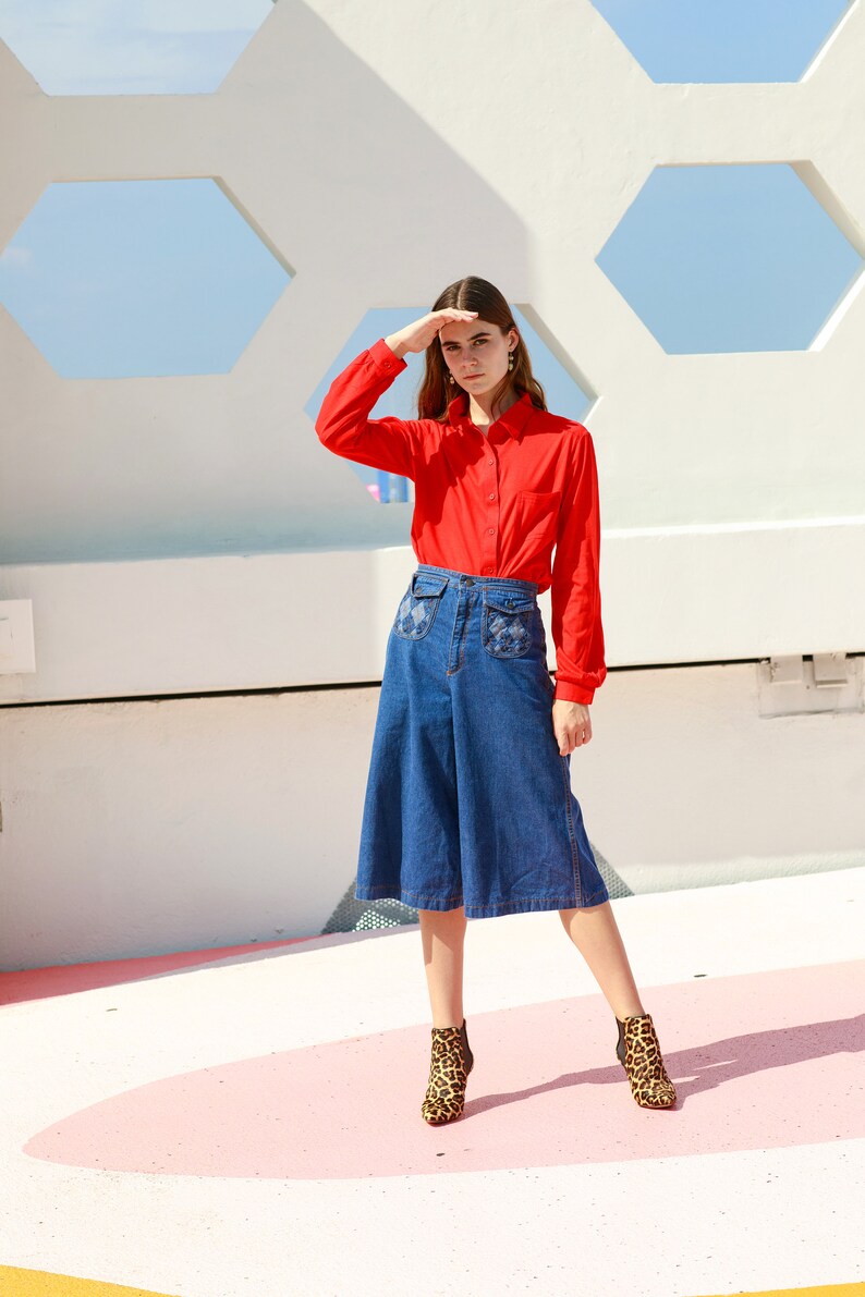 60s Red Pointy Collar Deadstock Blouse Vintage Long Sleeve Minimal Blouse image 6