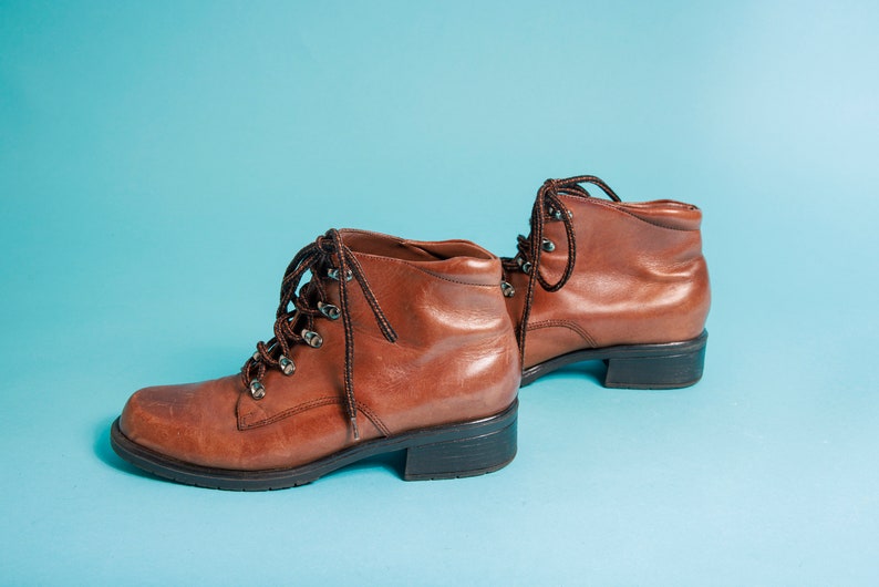 90s Light Caramel Brown Ankle Boots Vintage Lace up Leather Boots image 5