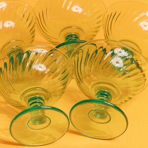 Set of 5 60s Teal Green Clear Glass Cups Vintage Cocktail Glasses Ice Cream Cups image 6