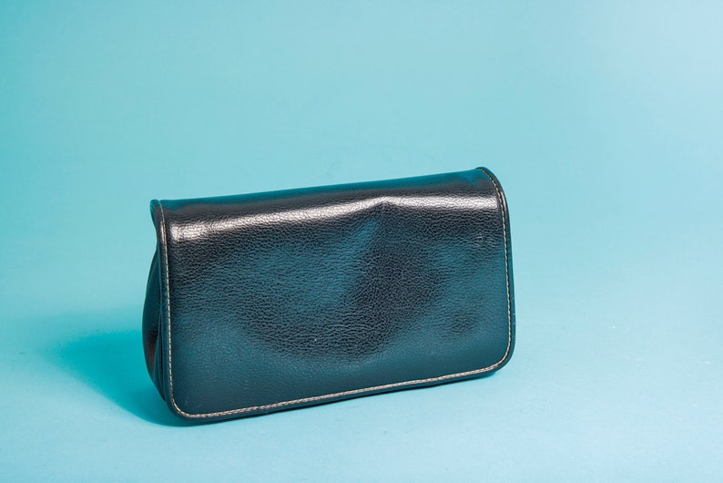 90s Black Stitched Textured Leather Clutch Vintage Small Liz Claiborne Purse image 1