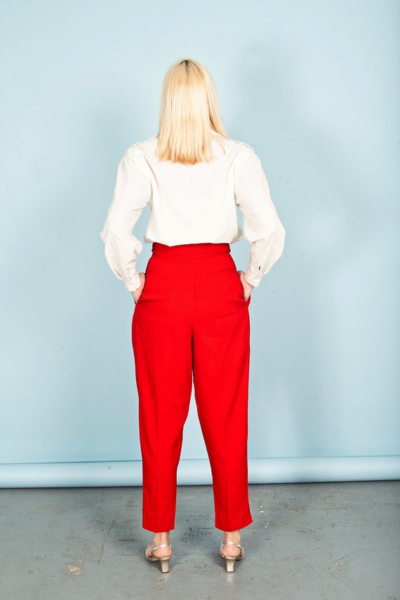 80s Bright Red Formal Pants Vintage Rayon High Ri… - image 8