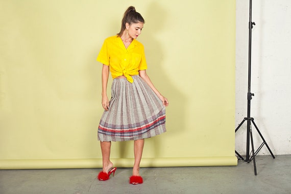 70s Gray Striped School Girl Skirt Vintage Plaid … - image 4
