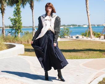 80年代ヴィンテージのブラックコットンスカート：ハイウエストの