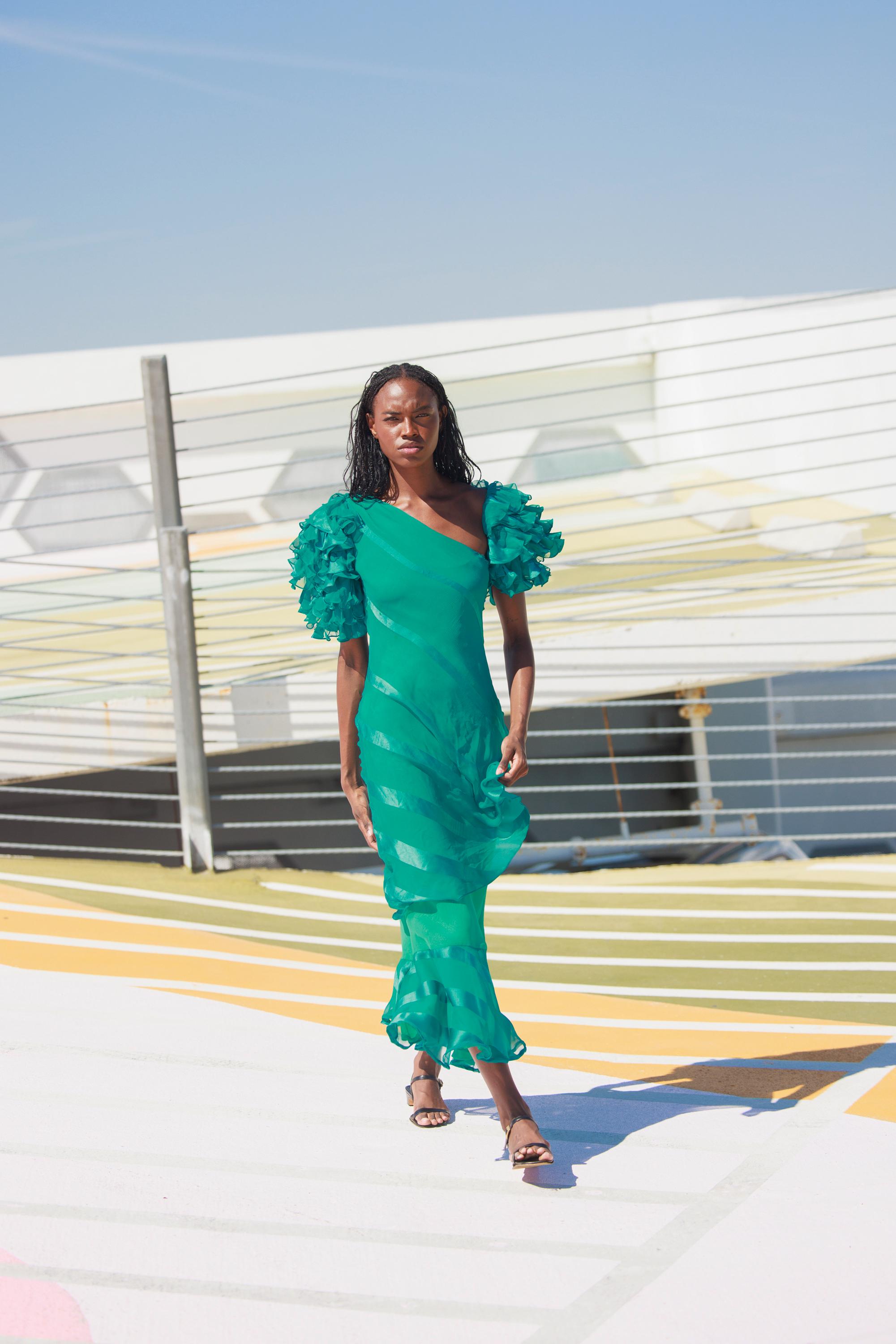 80s Vintage Silk Chiffon Dress: Emerald Green Ruffle Gown - Etsy