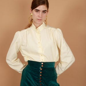 70s Emerald Green Velvet High Waisted Skirt Vintage A Line Button Skirt image 4