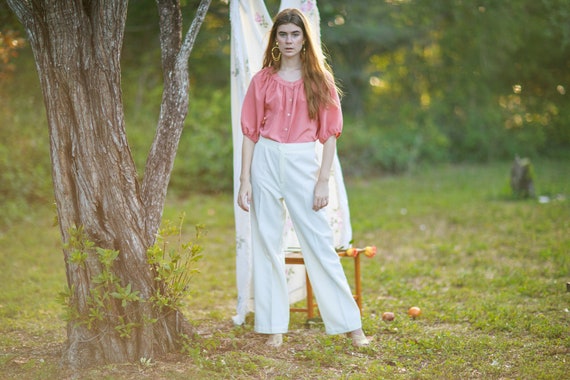 70s White High Waisted Knit Pants Vintage Elastic… - image 5