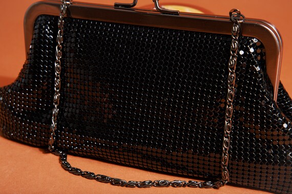 90s Black Silver Mesh Evening Purse Vintage Chain… - image 6