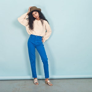 80s Bright Blue High Rise Jeans Vintage Mom Denim Pants