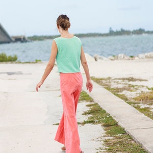 70s Peach Pink Suede High Waisted Pants Vintage Flared Wide Leg Stitched Trousers image 10