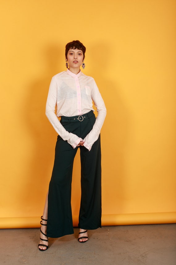 80s Dark Jewel Green Split Leg Trousers Vintage H… - image 4
