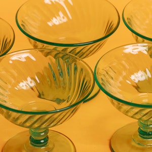 Set of 5 60s Teal Green Clear Glass Cups Vintage Cocktail Glasses Ice Cream Cups image 2
