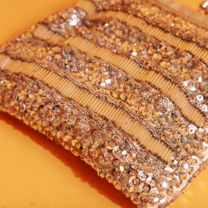 60s Silver Sequin Chain Strappy Purse Vintage Beaded Embellished Art Deco Coin Purse Clutch image 4