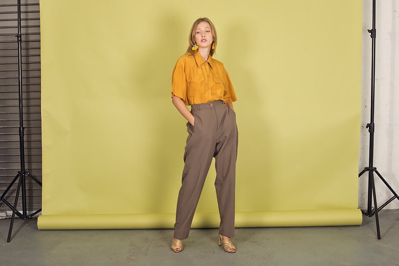 80s Dark Khaki Trousers Vintage Straight Leg Minimal Pants image 6