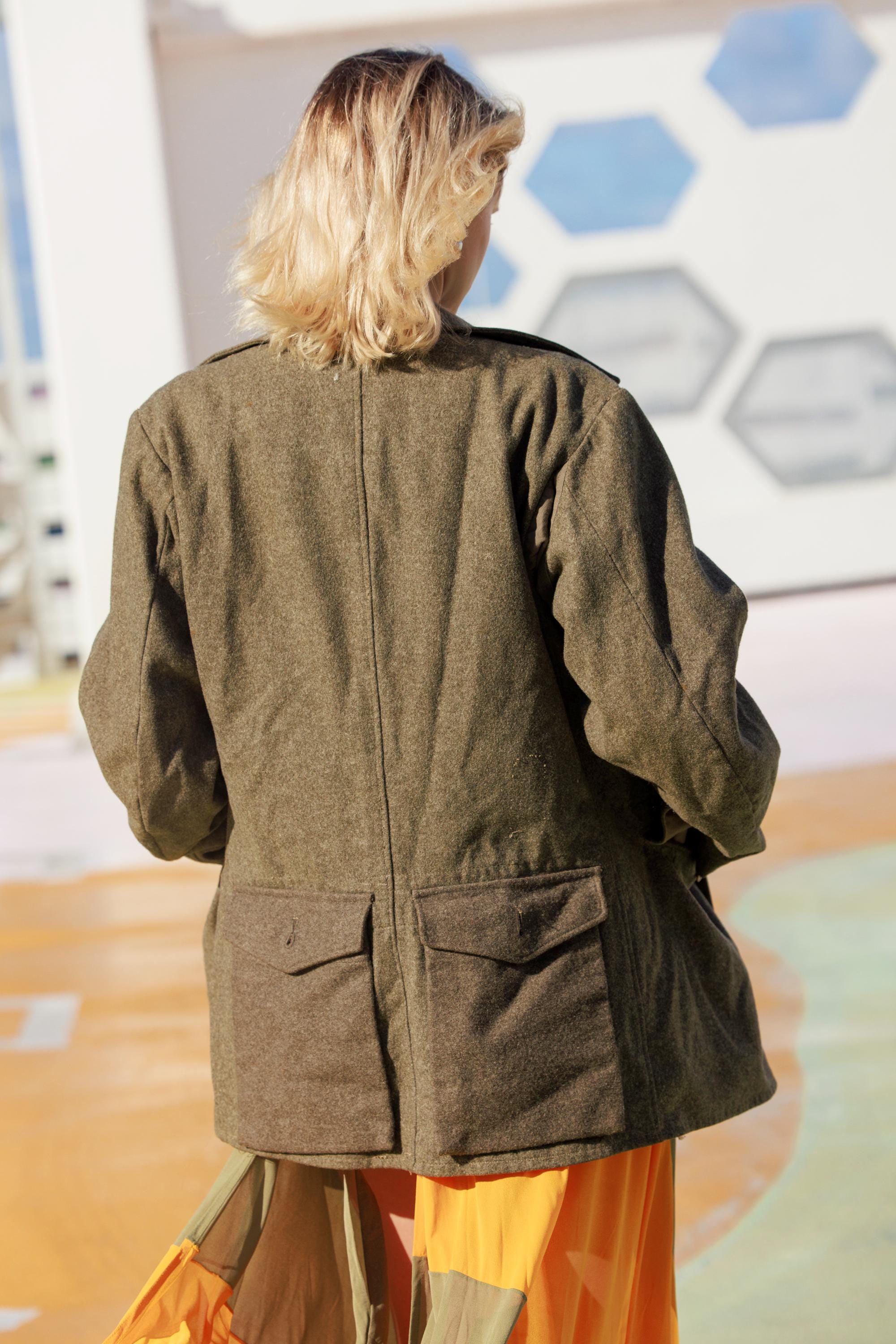 Vintage 1940s Swedish Wool Military Coat: Olive Green Pocket