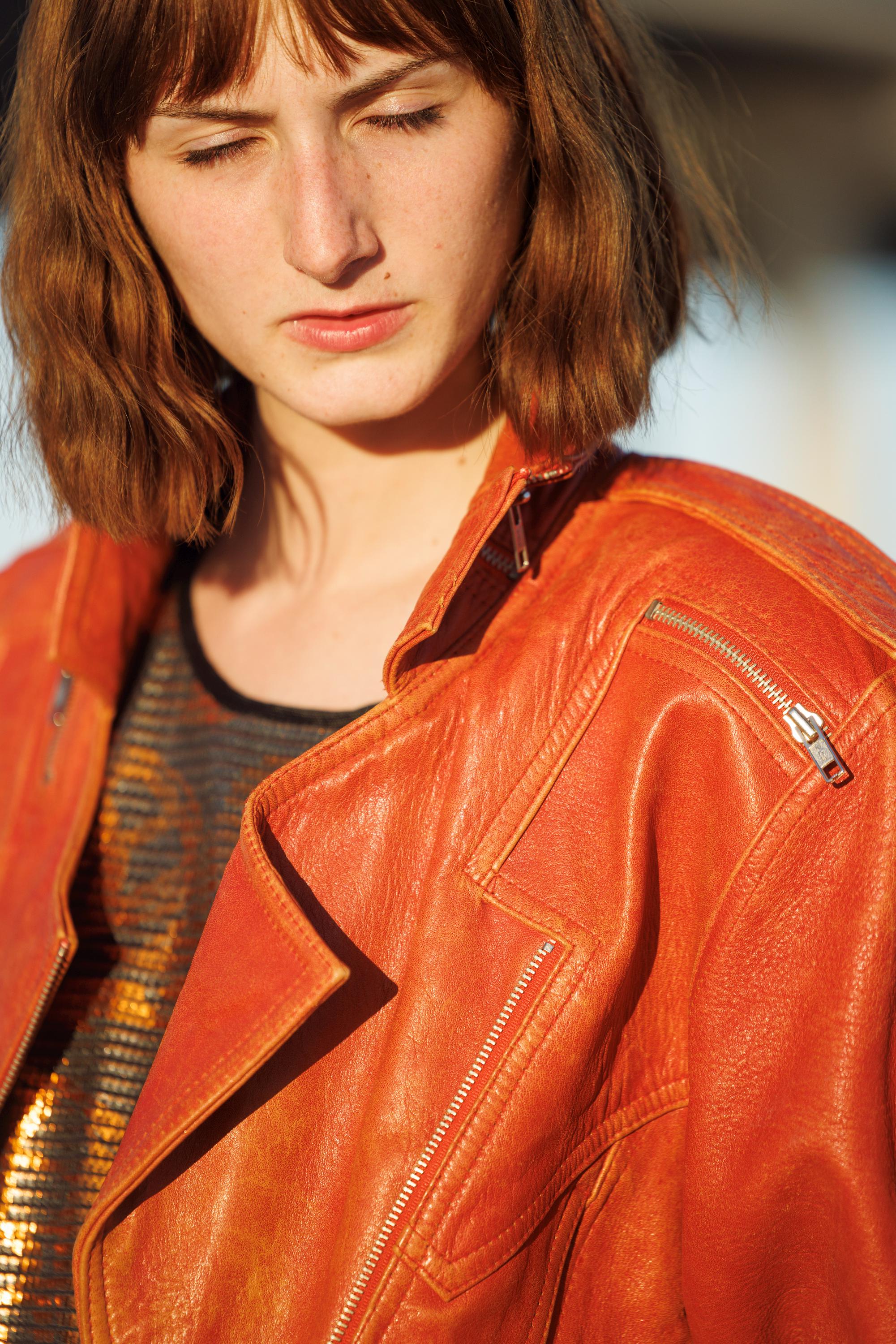 80s Burnt Orange Heavy Zipper Leather Moto Jacket 1980s Vintage