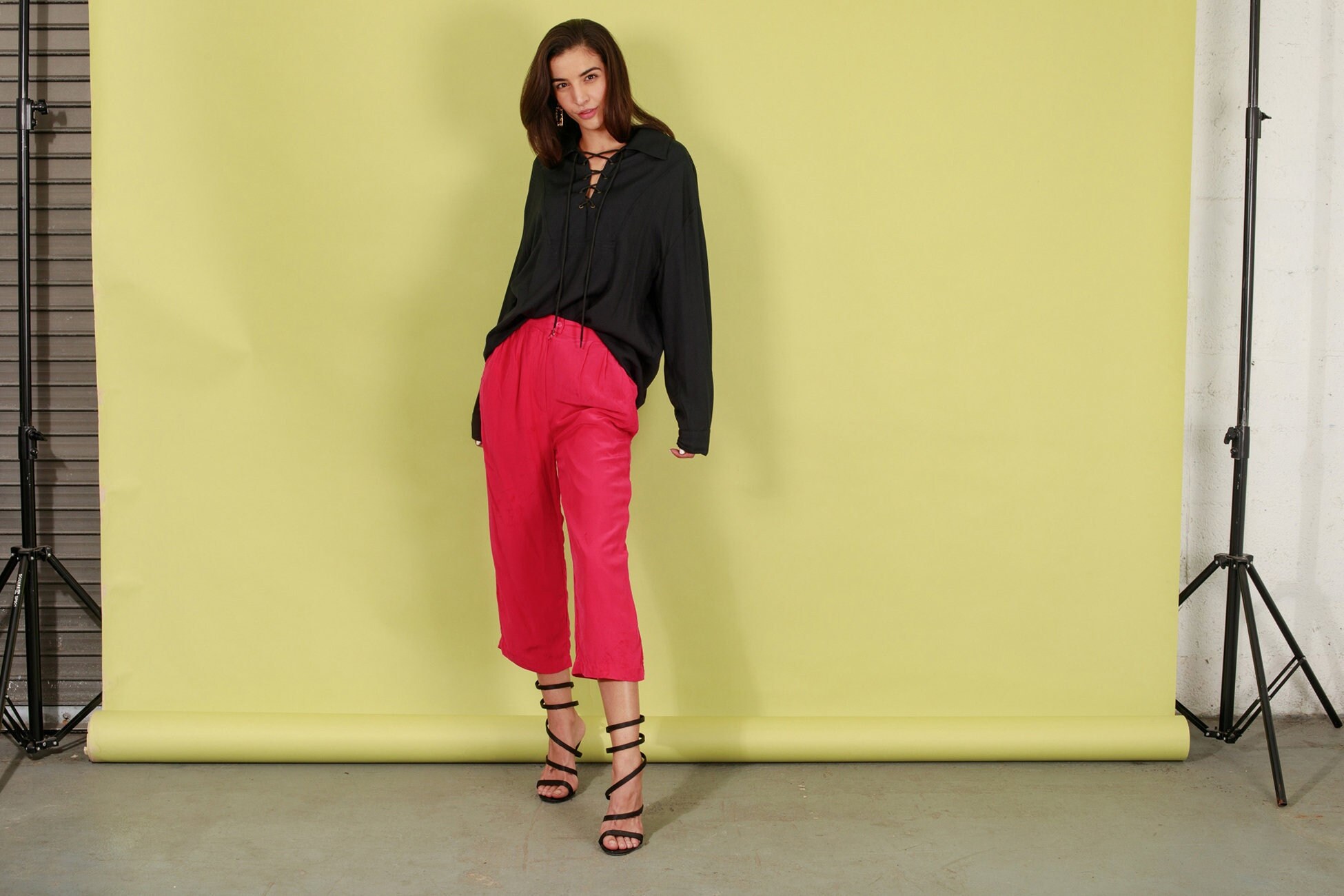 80s Fuchsia Pink Silk Trousers Vintage Petite Bright Classic Pants