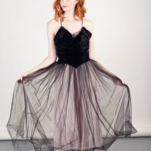 50s Black Prom Dress Tulle Vintage Gothic Velvet Party Gown Dress image 4