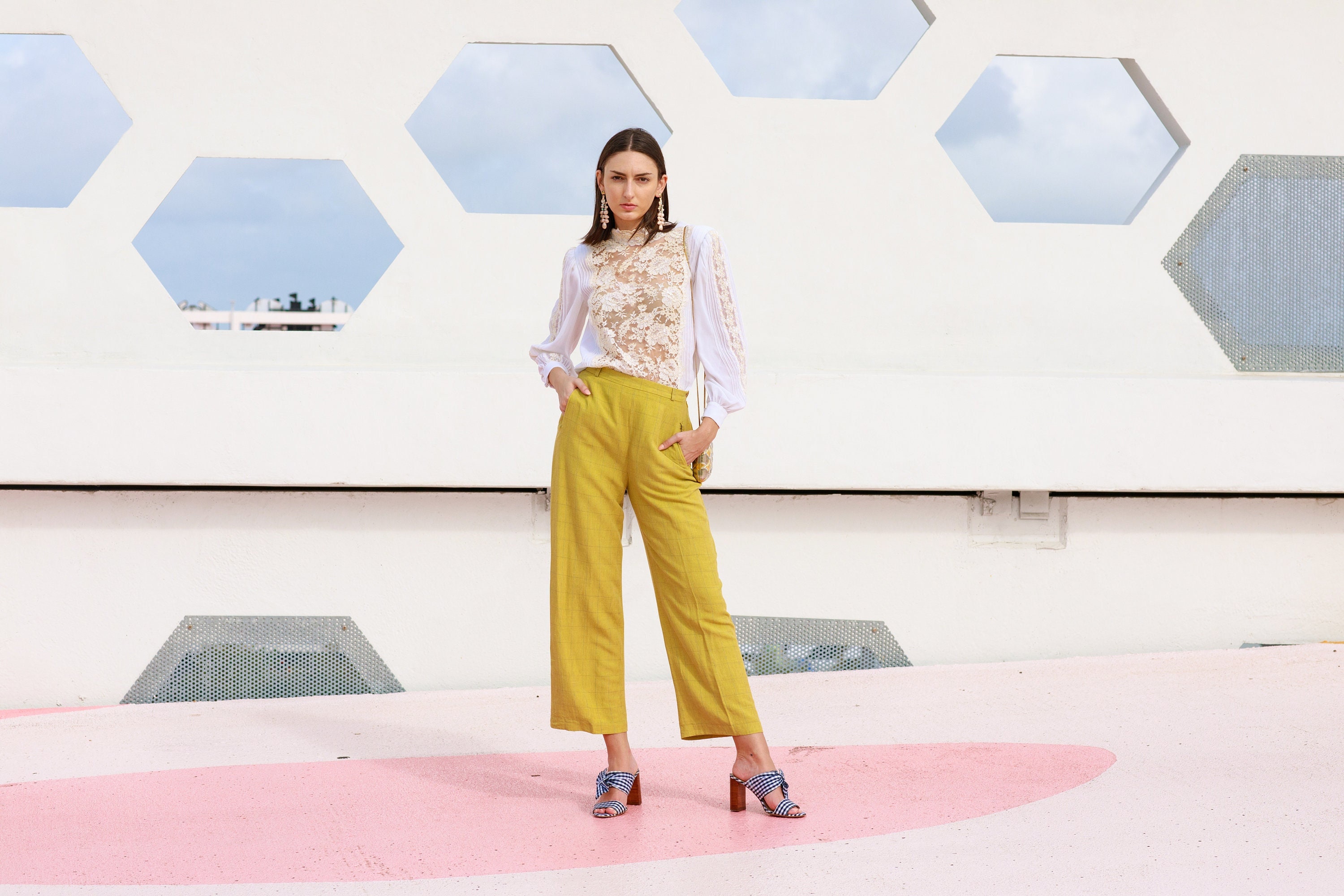 80s Avocado Green Checkered Pants 