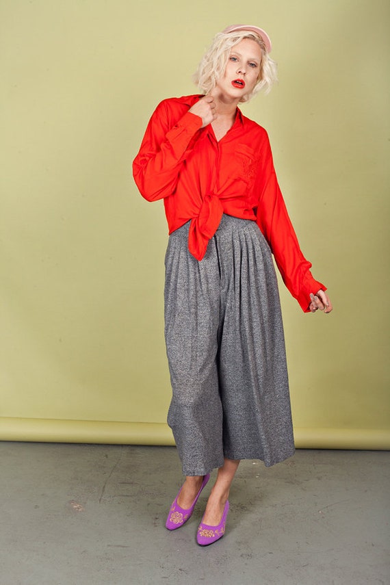 80s Red Orange Slouchy Top Vintage Long Sleeve But