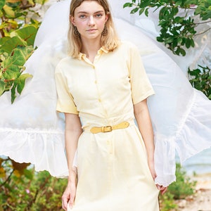 50s Light Yellow Striped Shirt Dress Vintage Short Sleeve Cotton Dress image 6