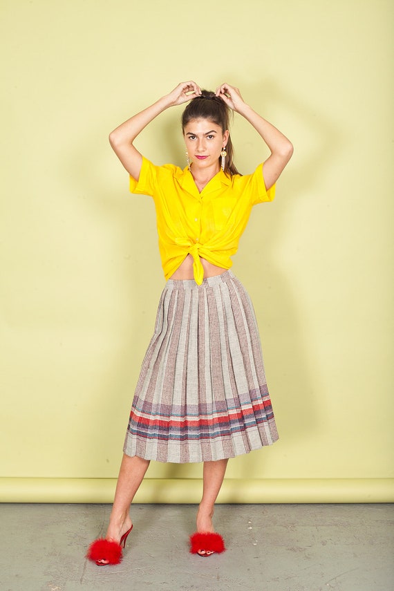 70s Gray Striped School Girl Skirt Vintage Plaid … - image 6