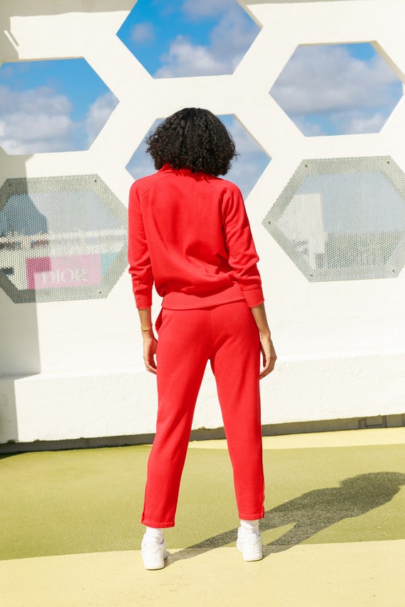 80s Bright Red Sweatshirt Pant Matching Joggers Set V… Gem