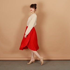 70s Apple Red Ruffles Skirt Vintage High Waisted Asymmetrical Skirt image 7