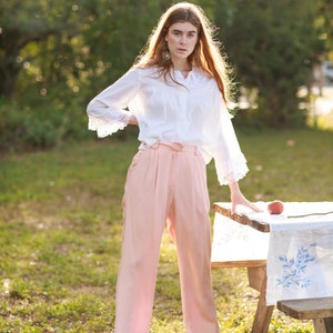 80s Pink Soft Rose Silk Trousers Vintage Pastel Shimmery Classic Pants image 2