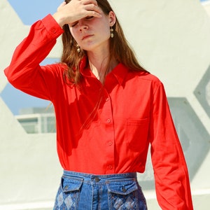 60s Red Pointy Collar Deadstock Blouse Vintage Long Sleeve Minimal Blouse image 7