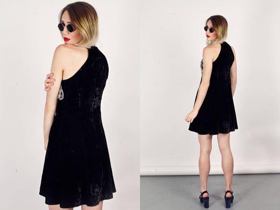 80s Black Velvet Dress Vintage White Halter Holid… - image 3