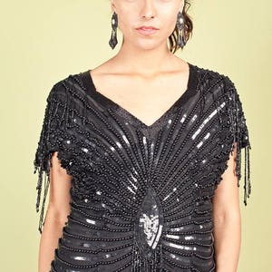 80s Black Evening Wiggle Dress Vintage Sequin Bead Dress image 3