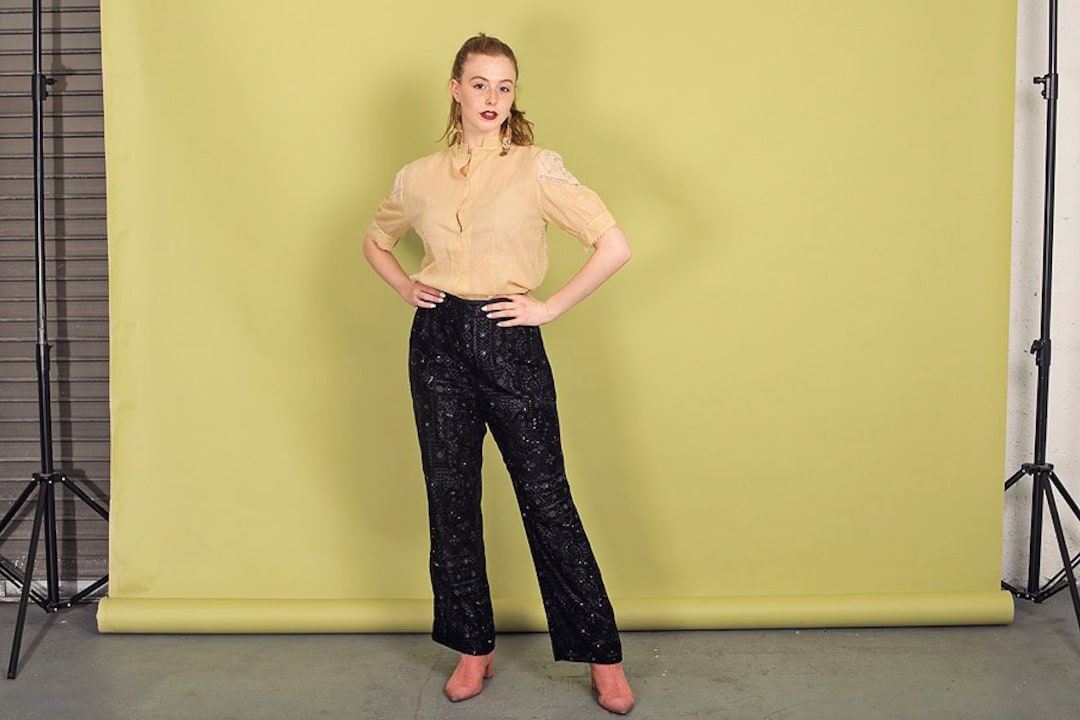 Banned Diamond Palazzo Pants High Waist Suspender Vintage