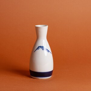 70s Blue Beige Brush Japanese Painted Mountain Small Vase image 2