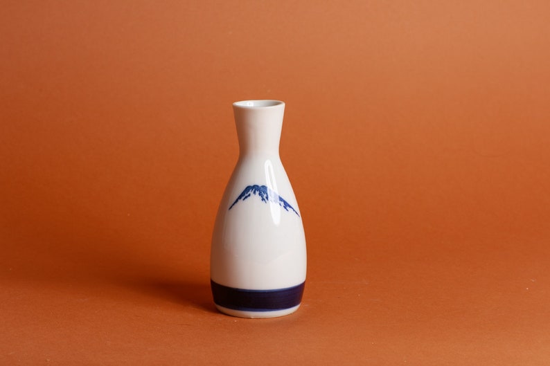 70s Blue Beige Brush Japanese Painted Mountain Small Vase image 2