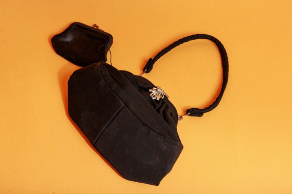 50s Black Silver Buckle Fabric Strappy Purse Vint… - image 5