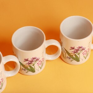 Set of 3 90s White Floral Colorful Ceramic Mug Matching Set image 3