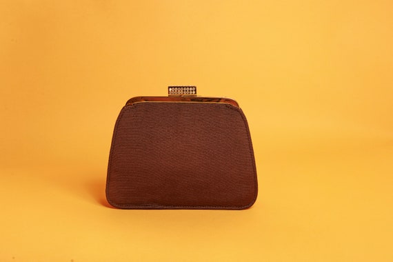50s Dark Chocolate Brown Woven Vintage Fabric Box… - image 3