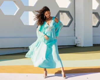 ワンピース Paddington Long Dress pale blue abito_lungo_in_chiffon_stampat