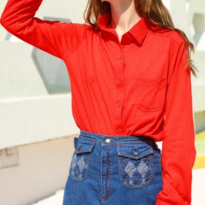 60s Red Pointy Collar Deadstock Blouse Vintage Long Sleeve Minimal Blouse image 5