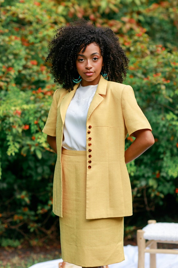 80s Sunshine Yellow Structured Skirt Suit Vintage… - image 6