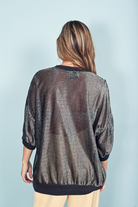 80s Shimmery Slouchy Blouse Vintage Black Glitter… - image 7