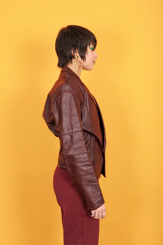 80s Russet Brown Long Sleeve Leather Jacket Vinta… - image 8