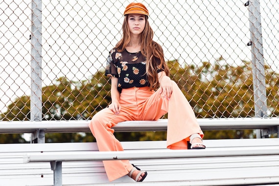 70s Coral High Waisted Pants Vintage Peach Knit Wi