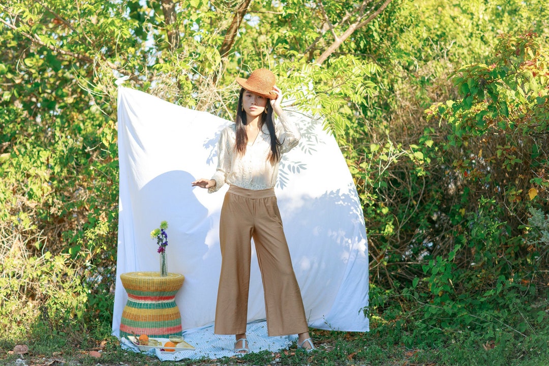 80s Bronze Gold Wide Leg Pants Vintage Stretchy Knit Trousers - Etsy